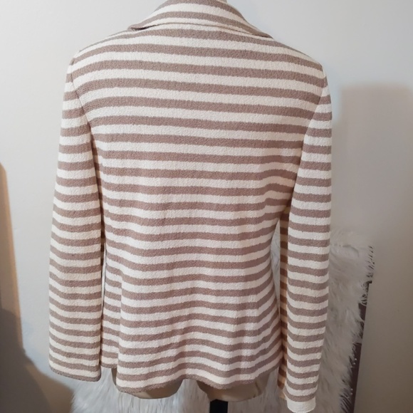 St John Santana Knit Terra Sand White Striped Two Blazer Jacket - Picture 4 of 7